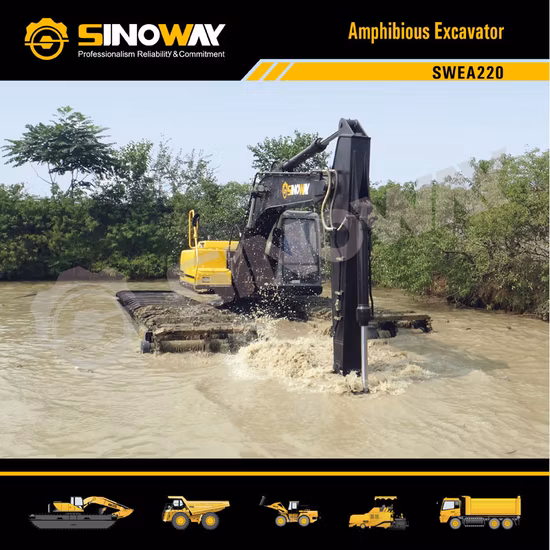 판매를 위한 소형 유압 습지 수륙 양용 버기 크롤러 굴착기 늪 습지와 물을 위한 교주를 가진 강 뜨 굴착기 30ton 모래 준설 굴착기